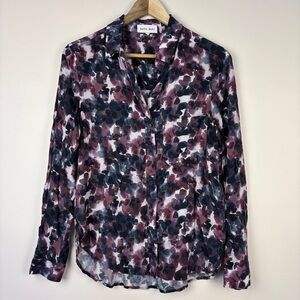 Bella Dahl Purple Blue Watercolor Floral Button-Up Blouse